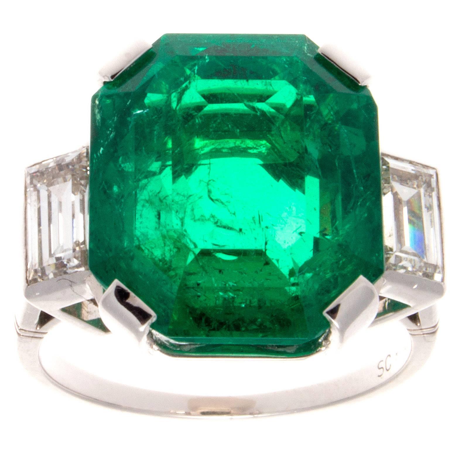 Important 10.03  Carat Colombian Emerald Diamond Platinum Ring