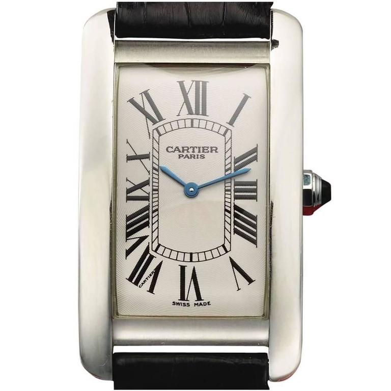 Cartier Platinum Manual Wind Tank American Wristwatch For Sale at 1stdibs