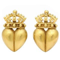 1987 Kieselstein Cord Heart and Crown Earrings