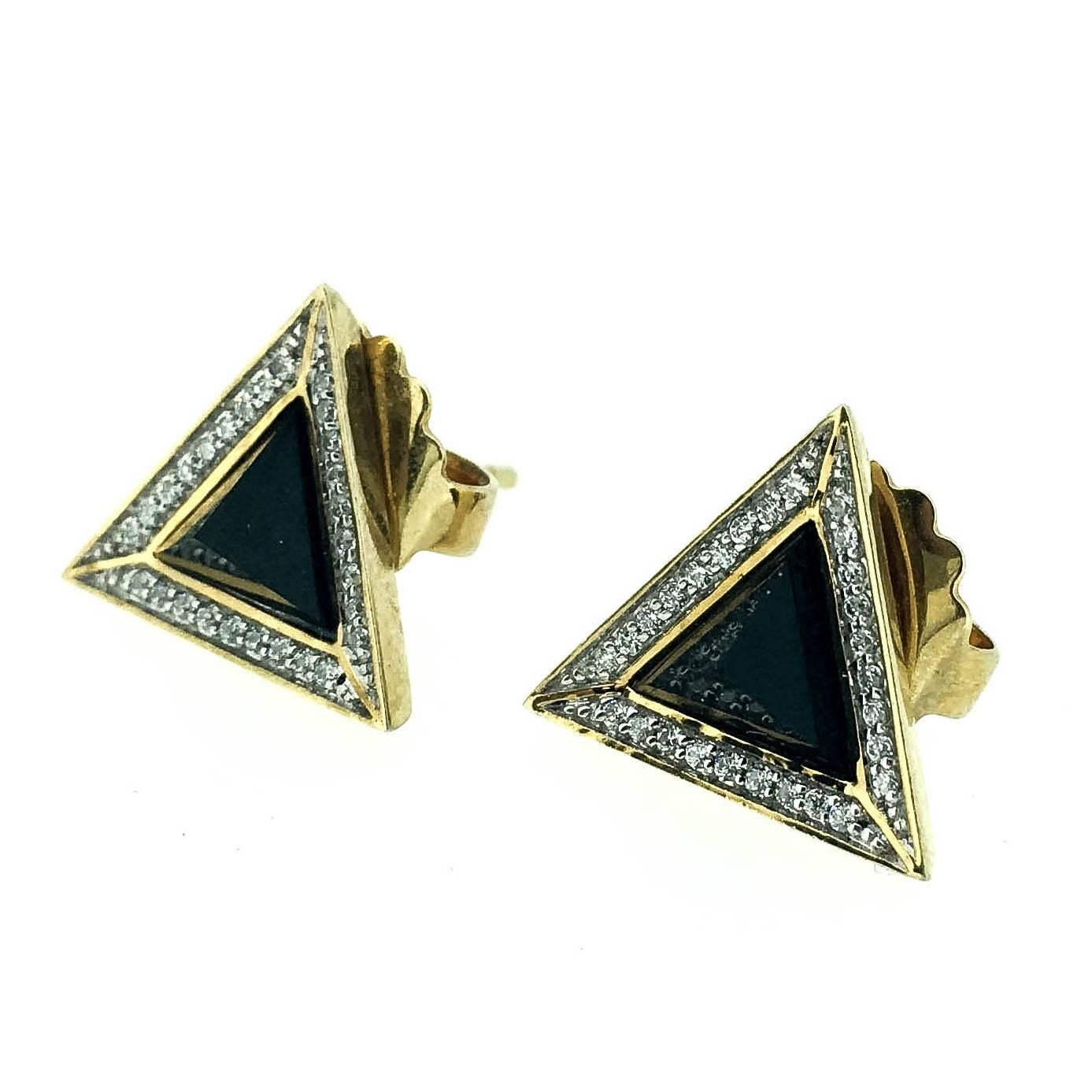 Black Pyramid Gold Triangle Stud Earrings For Sale
