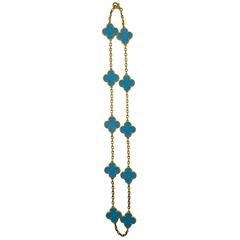 Van Cleef 
Arpels Turquoise Gold Alhambra 10 Motif Stone Necklace