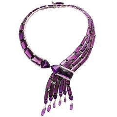 Amethyst Diamond Gold Waterfall Necklace 12
