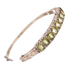 Victorian “English Carved” Peridot Diamond Gold Bangle Bracelet 4