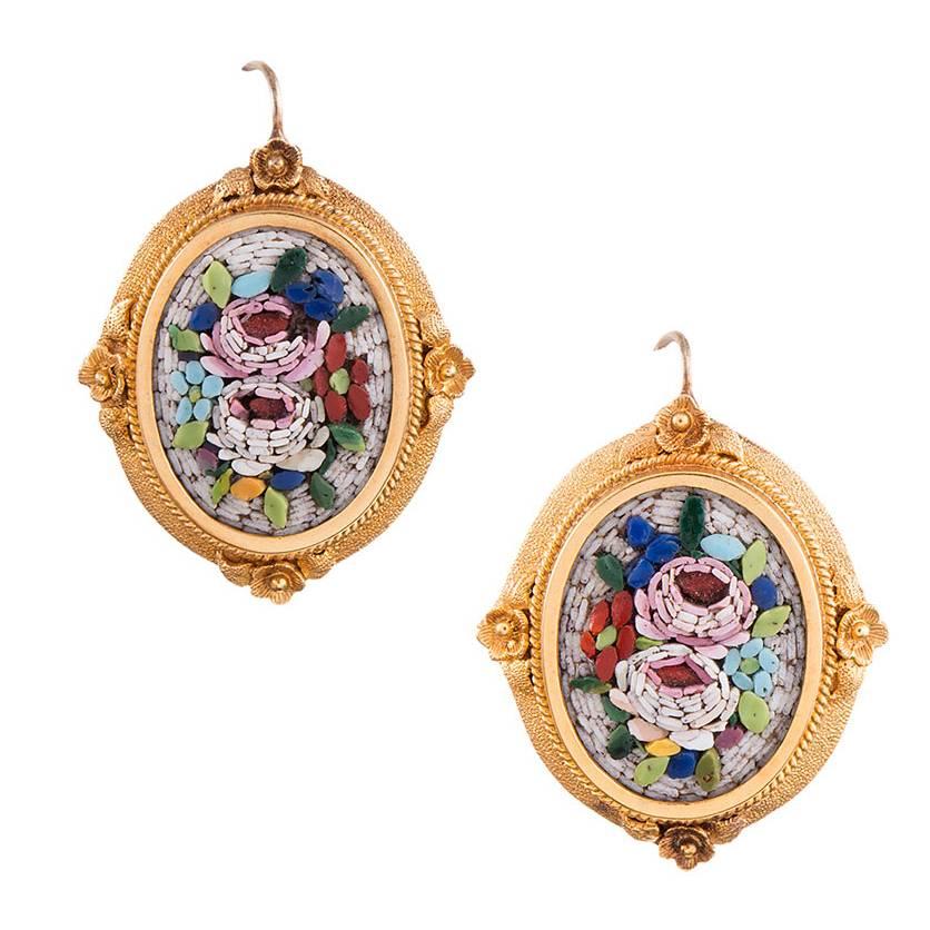 Victorian Micromosaic Gold Earrings
