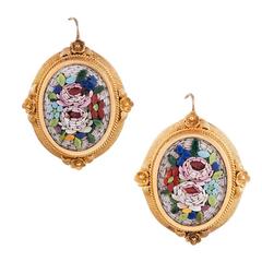 Antique Victorian Micromosaic Gold Earrings