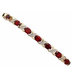10.20Ct Garnet & 0.50Ct Diamond, 14k Yellow Gold Bracelet - Vintage Circa 1990 4