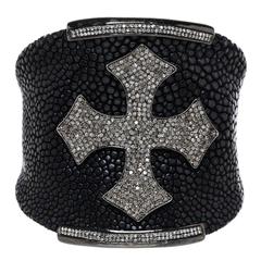 Julia Post Black Stingray and Diamond Cross Cuff Bracelet