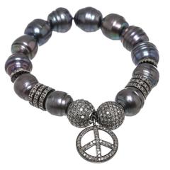Julia Post Gray Iridescent Agate and Diamond Peace Sign Bracelet 2