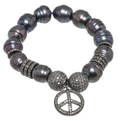 Julia Post Gray Iridescent Agate and Diamond Peace Sign Bracelet