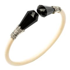 1925 Art Deco Onyx Diamond Bangle Bracelet 6