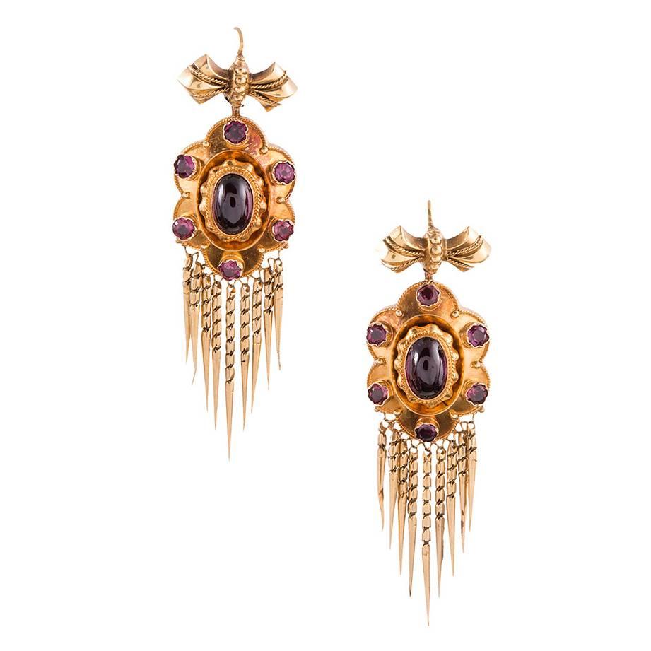 Victorian Bearded Garnet Gold Earrings