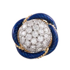 1960s Blue Enamel Diamond Gold Dome Ring