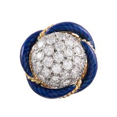 1960s Blue Enamel Diamond Gold Dome Ring 12