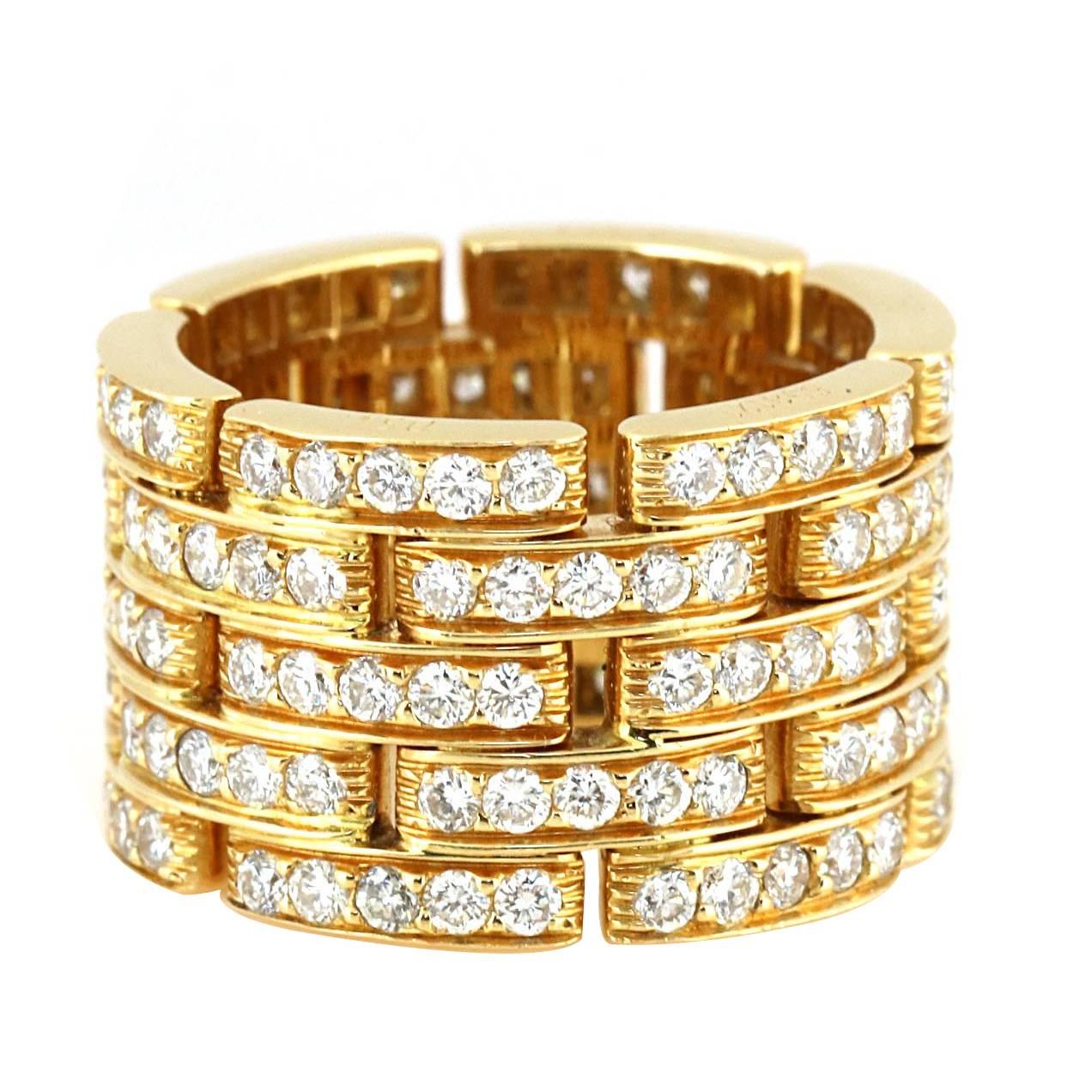 Cartier Five Row Diamond Gold Maillon Panthere Ring 