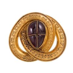 Etruscan Revival Garnet Gold Knot Brooch