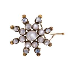 Antique Victorian Moonstone Gold Starburst Brooch