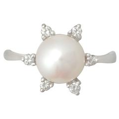 1970s Cultured Pearl and Diamond White Gold Cocktail Ring 9
