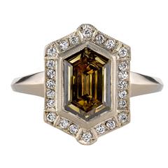 Golden Brown Lozenge Cut Diamond Gold Ring 