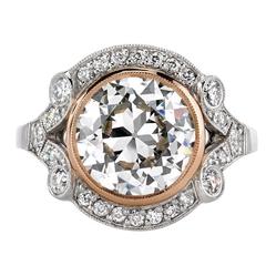 3.05 Carat Old European Cut Diamond Gold Platinum Ring 9