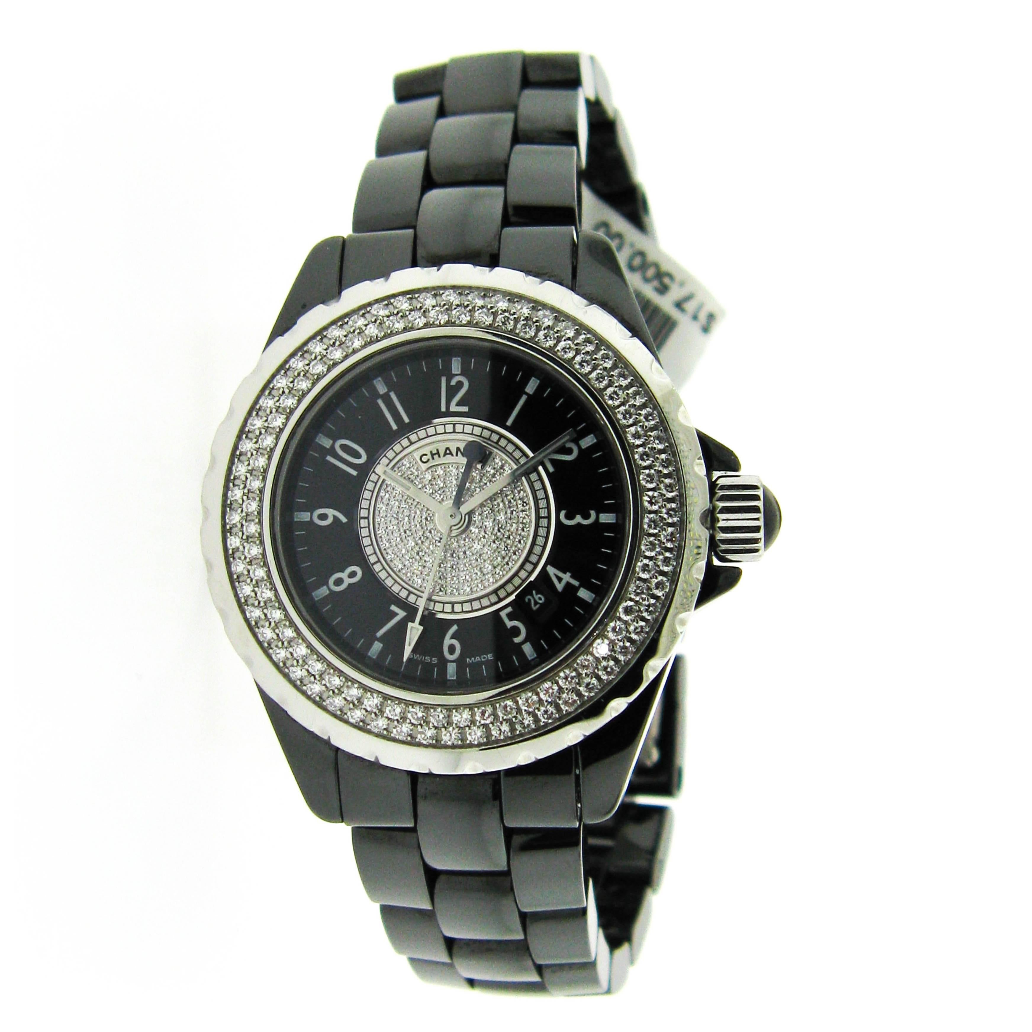 Chanel Black Ceramic Stainless Steel Bezel Quartz Wristwatch