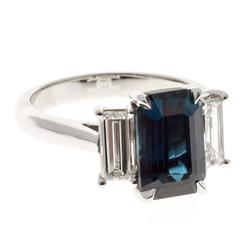 Peter Suchy Elongated Sapphire Diamond Platinum Three Stone Engagement Ring 9