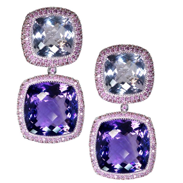Alex Solr Rose De France Amethyst Rhodolite Garnet White Gold Alex Solr Rose De France Amethyst Rhodolite Garnet White Gold Drop Earrings For