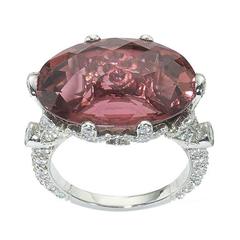 Pink Tourmaline Diamond Platinum Ring 11