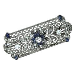 Art Deco Sapphire Diamond Platinum Brooch