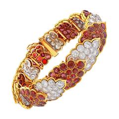 Elegant French 1970s Ruby Diamond Gold Bracelet 11