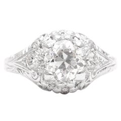 Art Deco 1.10 Carat Diamond Platinum Floral Engagement Ring