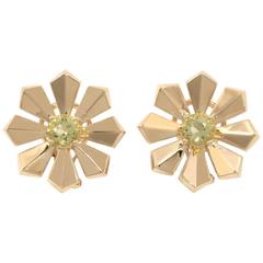 Art Deco Lemon Citrine Gold Flower Earrings 8