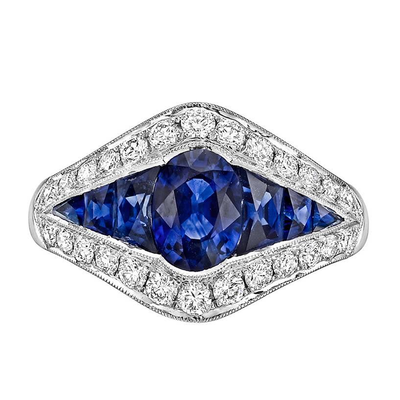 Sapphire Diamond Platinum Dress Ring For Sale