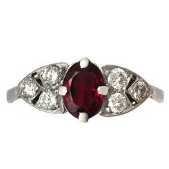 0.80Ct Garnet and 0.63Ct Diamond, Platinum Dress Ring - Vintage Circa 1950 2
