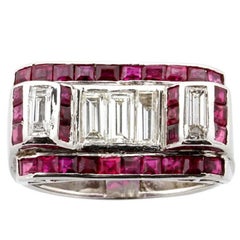 Antique Art Deco Ruby Diamond Platinum Cocktail Ring