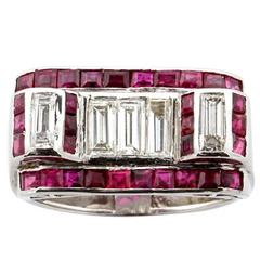 Art Deco Ruby Diamond Platinum Cocktail Ring 12