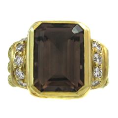 Judith Ripka Smoky Quartz Diamond Gold Ring 1