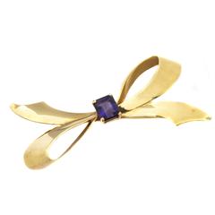 Tiffany & Co. Retro Amethyst Gold Bow Brooch 2