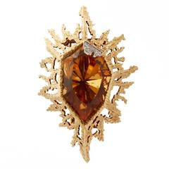 1970 Andrew Grima Brazilian Topaz Diamond Gold Pendant Brooch