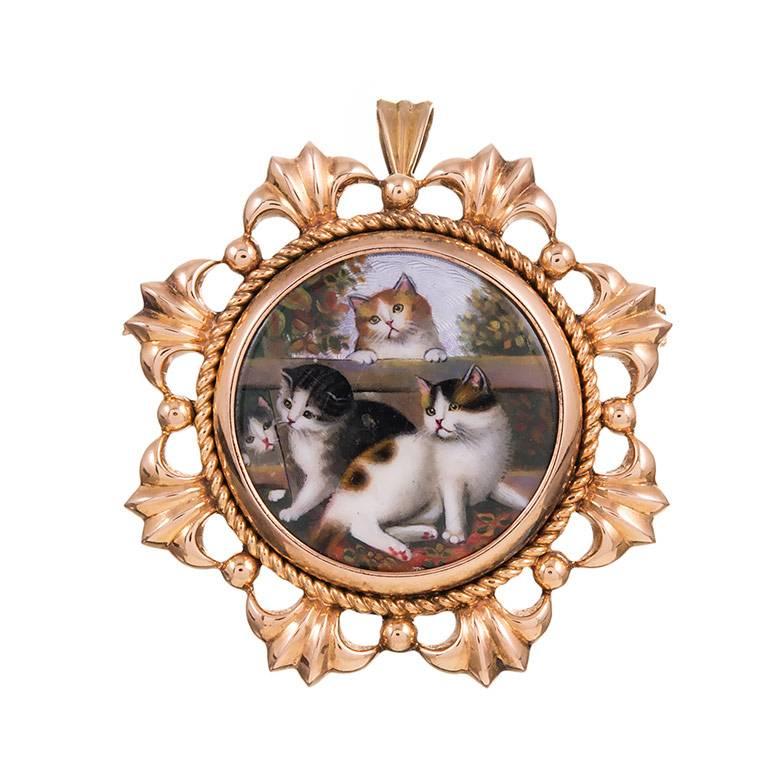 Victorian Miniature Portrait Gold Frame Pin Pendant