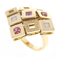 Retro Versace Maia Pink Sapphire Diamond Gold Ring