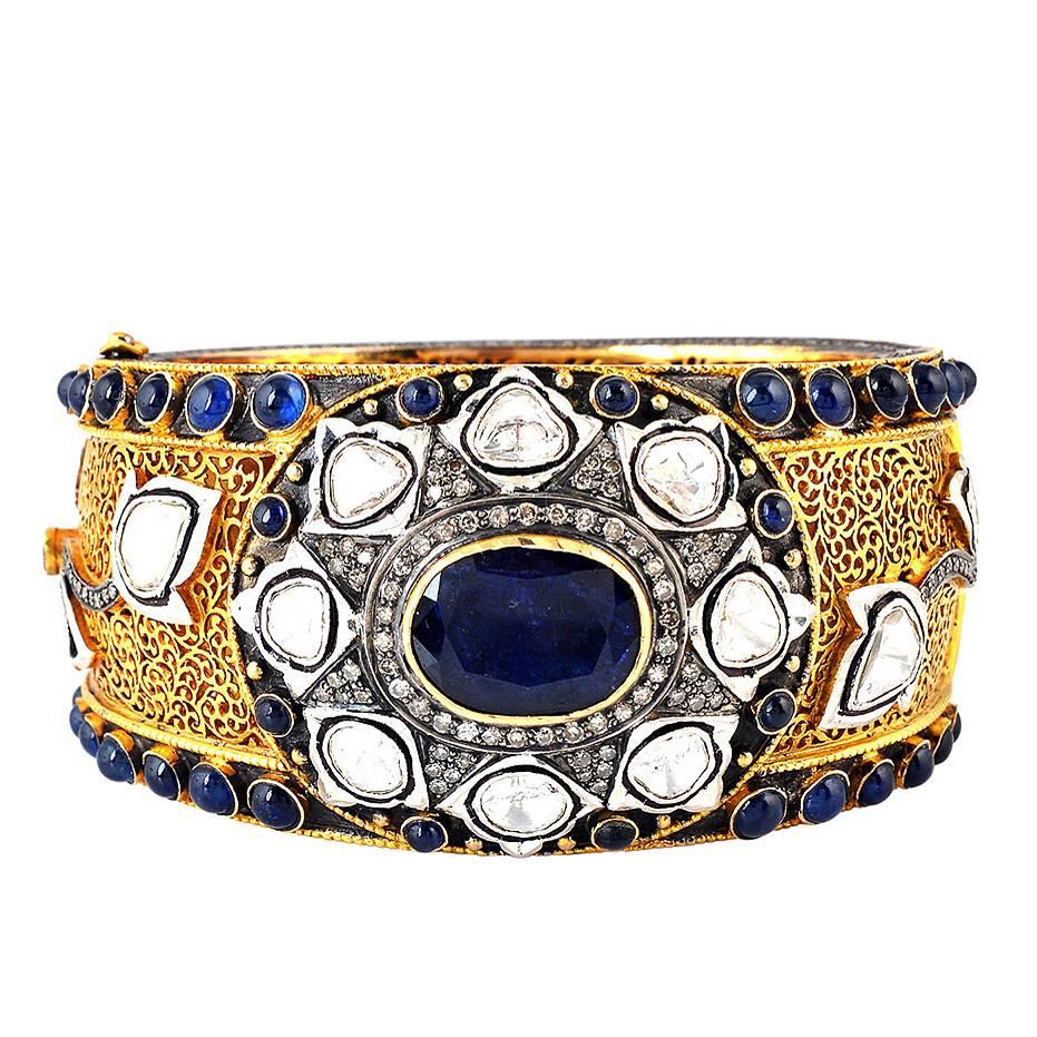 Sapphire Diamond Gold Bangle Bracelet