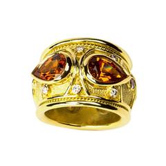 Mandarin Garnet Diamond Gold Band Ring 4