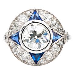 Art Deco 1.18 Carat Sapphire Diamond Platinum Ring 