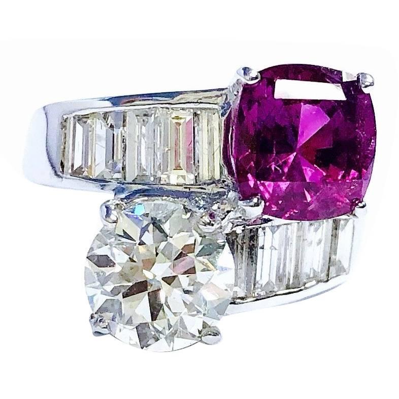 Certified No Heat Purple-Pink Sapphire Diamond Toi Et Moi Ring 