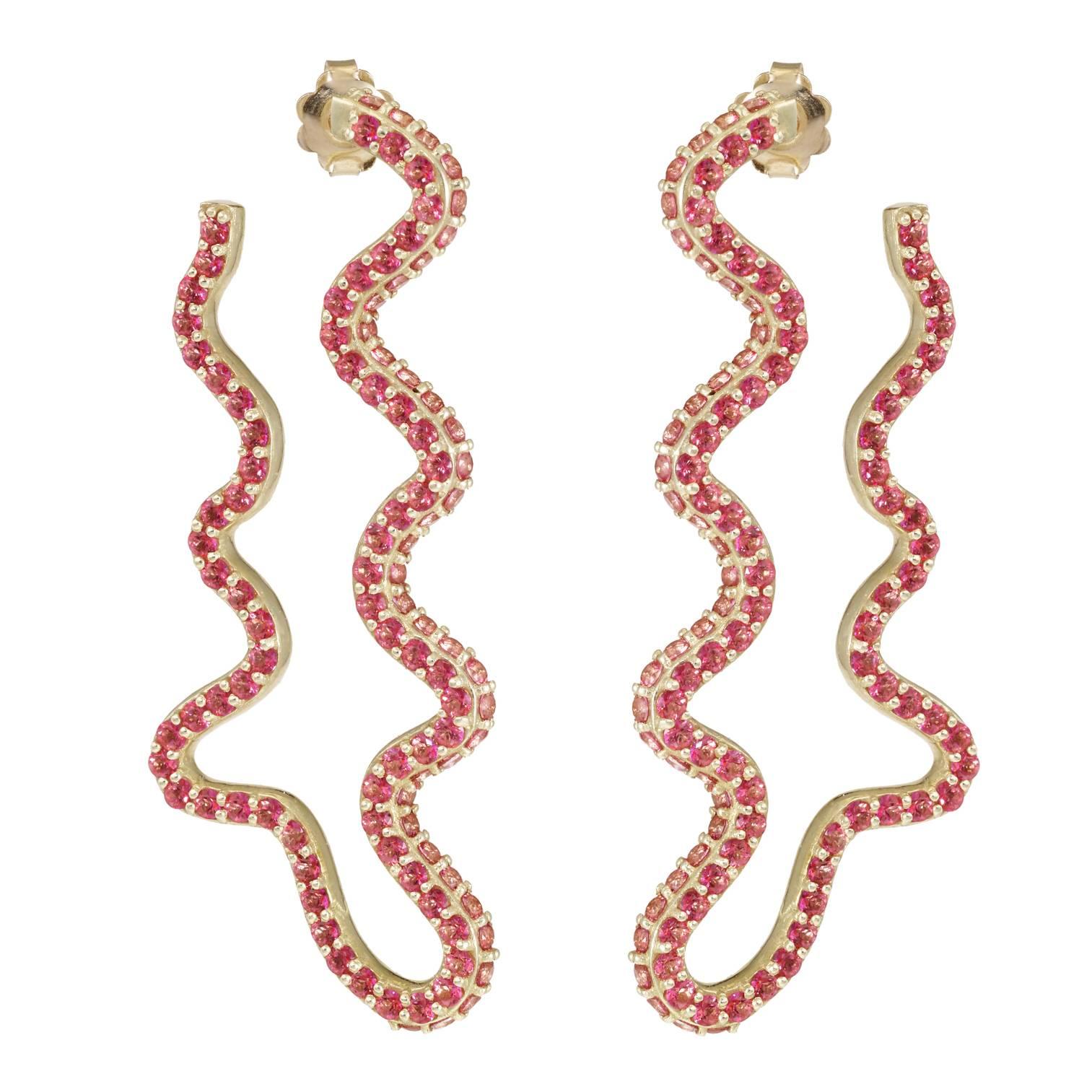 Sabine Getty Pink Topaz Wiggly Deflated Hoop Earrings For Sale