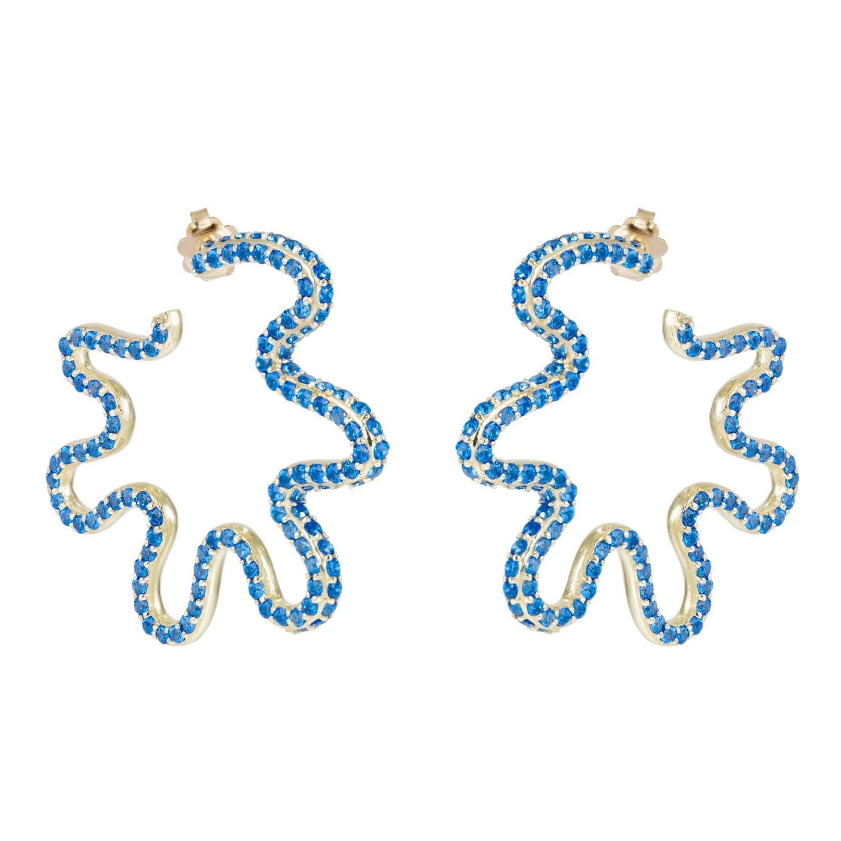 Sabine Getty Blue Topaz Wiggly Hoop Earrings For Sale
