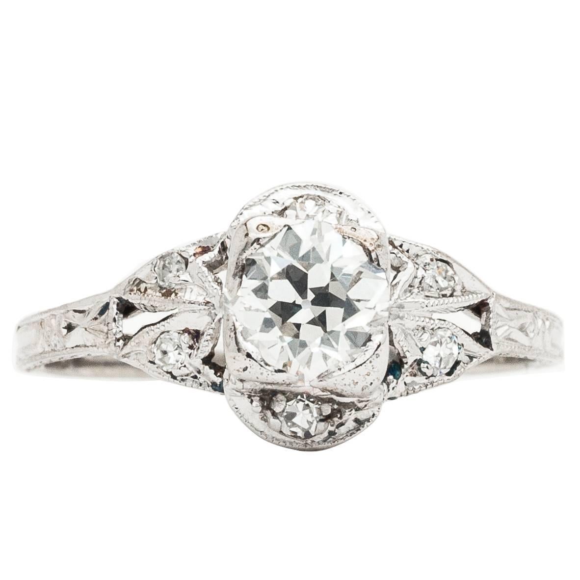 Art Deco 0.50 Carat Diamond Platinum Engagement Ring For Sale