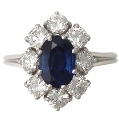 2.65Ct Sapphire and 2.46Ct Diamond, 18k White Gold Dress Ring - Vintage French