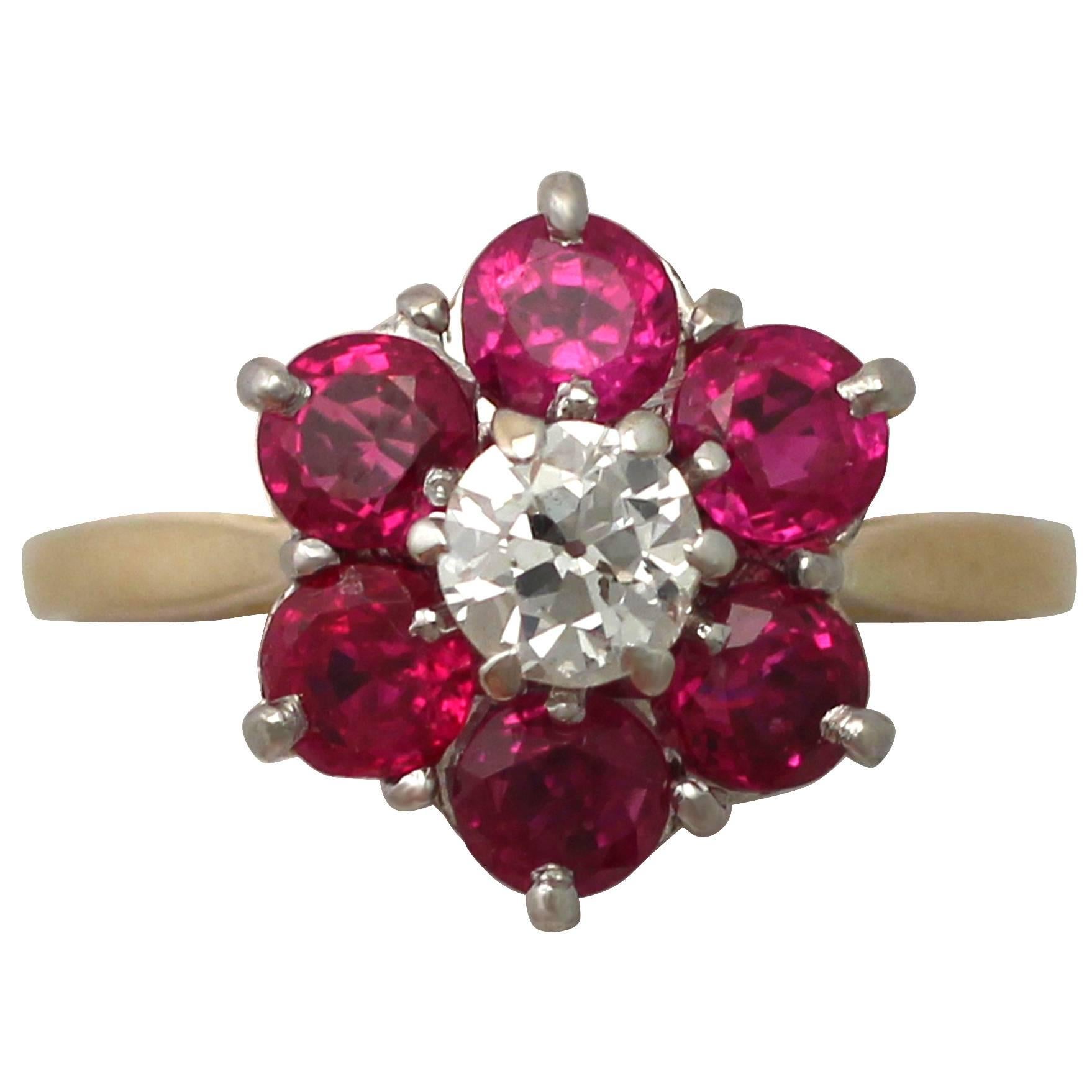 1.45Ct Ruby & 0.41Ct Diamond, 18k Yellow Gold Dress Ring - Antique & Vintage