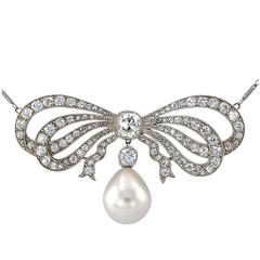 Edwardian South Sea Pearl Diamond Gold Bow Necklace 10